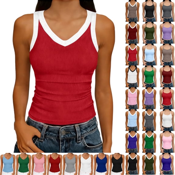 Women Tank Tops Round Neck Sleeveless Backless Summer Ribbed Fitted Cami Shirts