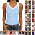 thumbnail image 1 of Women Tank Tops Round Neck Sleeveless Backless Summer Ribbed Fitted Cami Shirts, 1 of 6