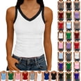 thumbnail image 1 of Women Tank Tops Round Neck Sleeveless Backless Summer Ribbed Fitted Cami Shirts, 1 of 6