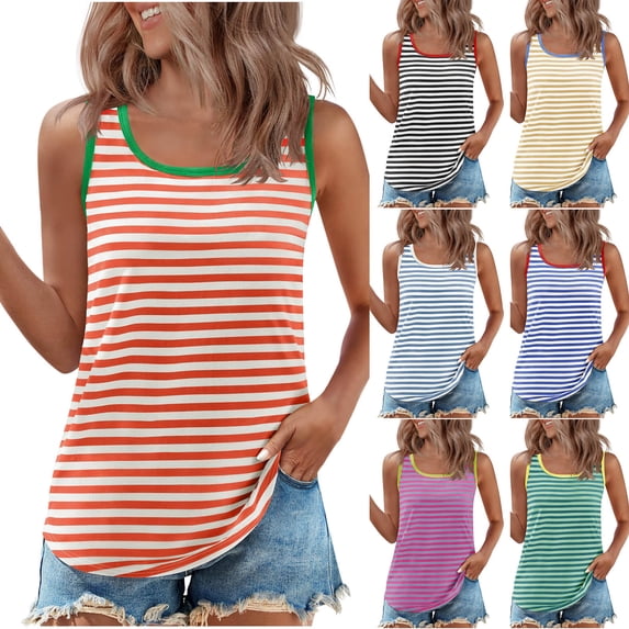 Women Tank Tops Sleeveless Tops Fashion Women's Casual Sleeveless Print Ladies Round Neck Blouse Light Blue XL