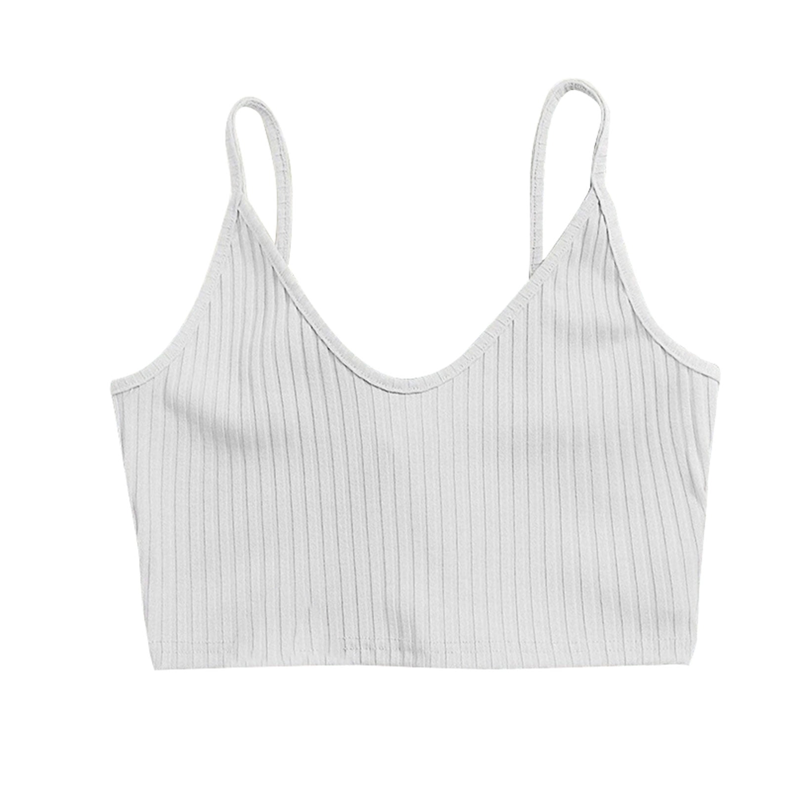 Women Tank Tops Solid Color Ribbed Spaghetti Straps V-Neck Backless Crop  Tops