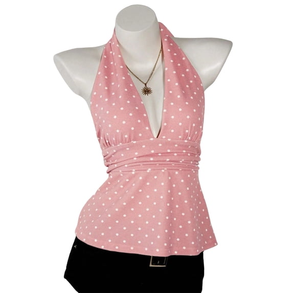 Women Tank Tops Solid Halter Neck Sleeveless Tie Back Crop Top Smocked Womens Cami Pink L