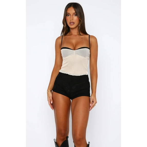 Women Tank Tops Spaghetti Strap Camisoles Patchwork Mesh Crop Tops Sleeveless Backless Vests Summer Bustier Tops Streetwear for Vacation