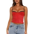thumbnail image 1 of Women Tank Tops Spaghetti Strap Camisoles Patchwork Mesh Crop Tops Sleeveless Backless Vests Summer Bustier Tops Streetwear for Vacation, 1 of 7