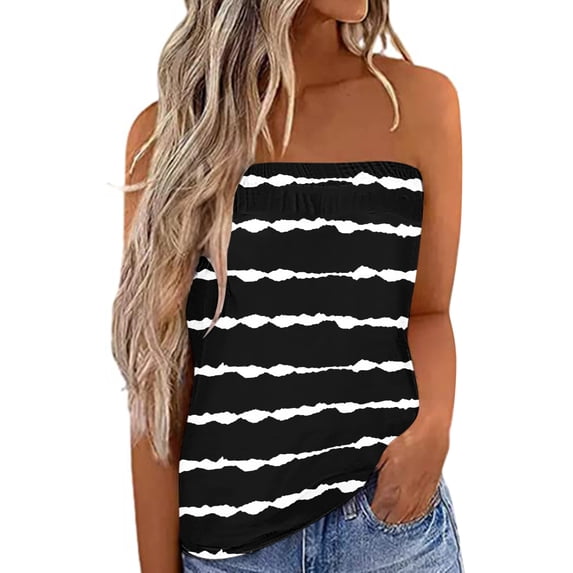 Women Tank Tops Strapless Sleeveless Bandeau Top for Summer Casual Holiday Loose Fit Style Versatile Women’s Tanks Black XL