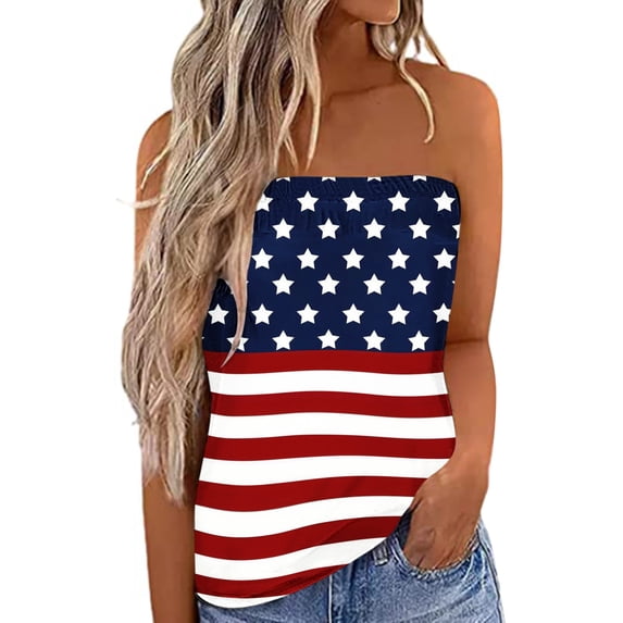Women Tank Tops Strapless Sleeveless Bandeau Top for Summer Casual Holiday Loose Fit Style Versatile Women’s Tanks Blue M