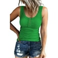 thumbnail image 1 of Women Tank Tops Summer Casual Ribbed Sleeveless Basic Cami Top Slim Henley Button Down Blouses, 1 of 6