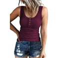 thumbnail image 1 of Women Tank Tops Summer Casual Ribbed Sleeveless Basic Cami Top Slim Henley Button Down Blouses, 1 of 6