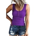 thumbnail image 1 of Women Tank Tops Summer Casual Ribbed Sleeveless Basic Cami Top Slim Henley Button Down Blouses, 1 of 6