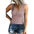 thumbnail image 1 of Women Tank Tops Summer Casual Ribbed Sleeveless Basic Cami Top Slim Henley Button Down Blouses, 1 of 6