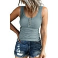 thumbnail image 1 of Women Tank Tops Summer Casual Ribbed Sleeveless Basic Cami Top Slim Henley Button Down Blouses, 1 of 6
