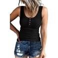 thumbnail image 1 of Women Tank Tops Summer Casual Ribbed Sleeveless Basic Cami Top Slim Henley Button Down Blouses, 1 of 6