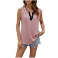 thumbnail image 1 of Women Tank Tops Summer Colorblock V Neck Contrast Trim Blouse Tunic Cami Shirts Casual Sleeveless Top Pink,2XL, 1 of 6