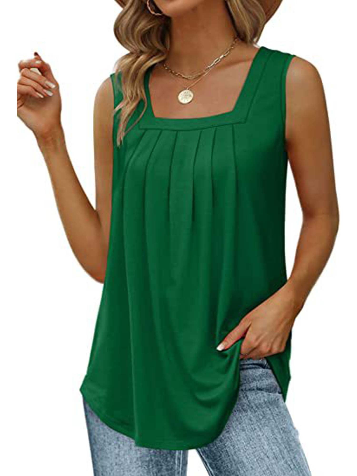 Women Tank Tops Summer Pleated Flowy Sleeveless Tops Dressy Casual ...