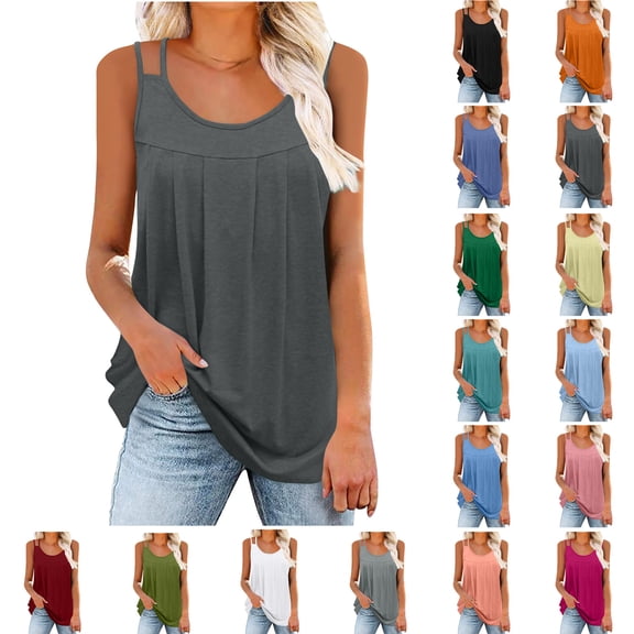 Women Tank Tops Summmer Sleeveless Tops Shirt Fashion Women's Spring/Summer Casual Round Neck Sleeveless Top Tank Top Beach Vacation Clothes for Women S-2XL