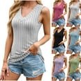 thumbnail image 1 of Women Tank Tops Summmer Sleeveless Tops Shirt Women's Casual Spring And Summer Leisure V-neck Solid Color Striped Pullover Top Beach Vacation Clothes for Women S-2XL, 1 of 9