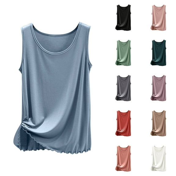 Women Tank Tops Summmer Sleeveless Tops Shirt Women's New Style Solid Stitching Pinch Pleat Casual Loose Sleeveless Round Neck Tank Top Beach Vacation Clothes for Women M-2XL