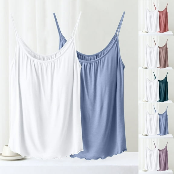 Women Tank Tops Summmer Sleeveless Tops Shirt Women's Summer Fashion Solid Color Inner Layup With Chest Cushion And Suspender Round Neck Top Beach Vacation Clothes for Women L-3XL
