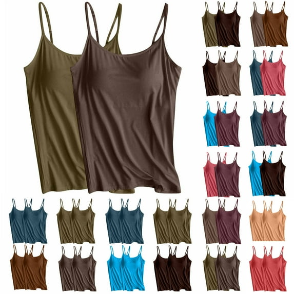 Women Tank Tops Summmer Sleeveless Tops Shirt Womens 2pc Solid Color Adjustable Slim Camisole Tank Top Without Steel Ring Underwear Yoga Sports Tank Beach Vacation Clothes for Women S-4XL
