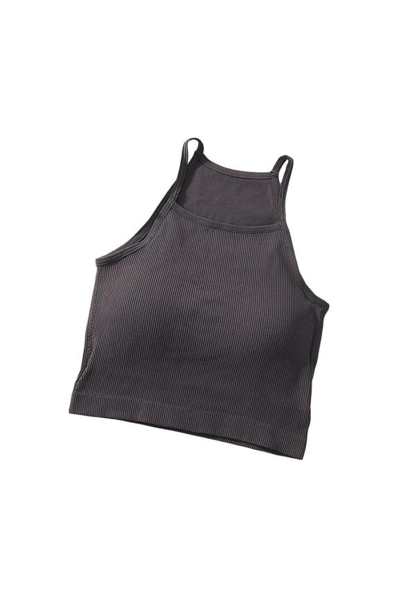 Women Tank Tops Thread Casual Crop with Chest Pad Stripe Sleeveless Hot Y3