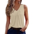 thumbnail image 1 of Women Tank Tops，V Neck Pleated Shirts Sleeveless Women Tops Casual Sleeveless Beach Vacation Clothes For Woman 2026 Brown 2XL, 1 of 8