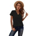 thumbnail image 1 of Women Tank Tops V Neck Short Sleeve Lace Blouse Casual Vest Summer Camisole Shirts Black S, 1 of 6