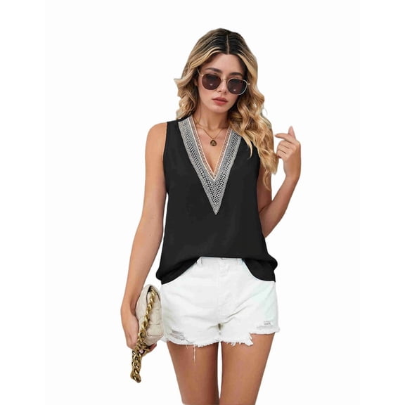 Women Tank Tops V Neck Sleeveless Lace Blouse Casual Vest Summer Camisole Shirts