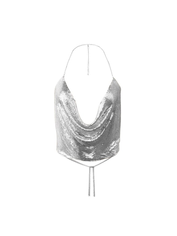 Women Tank Tops Women Print Chain Clothes Beading Adjustable Sleeveless Backless Halter Crop Top Club Vintage Tank Tops Womens Tops