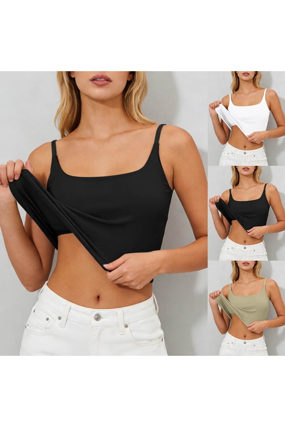 Women Tank Tops with Built In Bra Sleeveless Soft Stretch Tank Top Adjustable Spaghetti Strap Basic Sleeping Undershirt