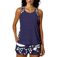 thumbnail image 1 of Women Tankini Set Sleeveless Crew Neck Built In Bra Halter High Waist Shorts Comfy Stretchy Print Swimsuit (S, Dark Blue), 1 of 7