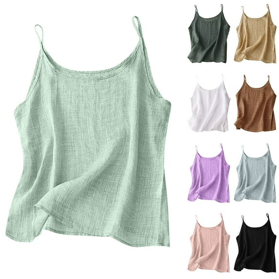 Women Tanks Top Women's Tank Tops Womens Tank Tops Loose Fit Women's Solid Color Camisole Linen Brown XXXXL