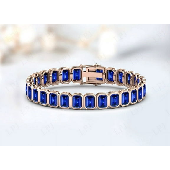 Women Tanzanite Tennis Bracelet,Emerald Cut Gemstone Bracelet,Gift For Her,Silver
