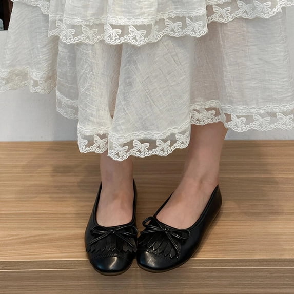 Women Tassel Bow Ballet Flats, Round Toe Slip‑On Soft Ballerina Shoes, Lightweight Flat Dress Shoes for Party Wedding Office