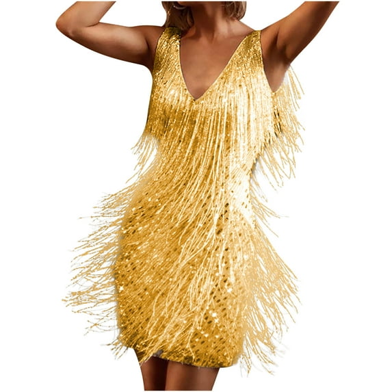 Women Tassel Dress For Women Sexy Sequins Tassels Flapper Dress 1920 Gatsby Cocktail Dance Dress Mini Bodycon Club Dress