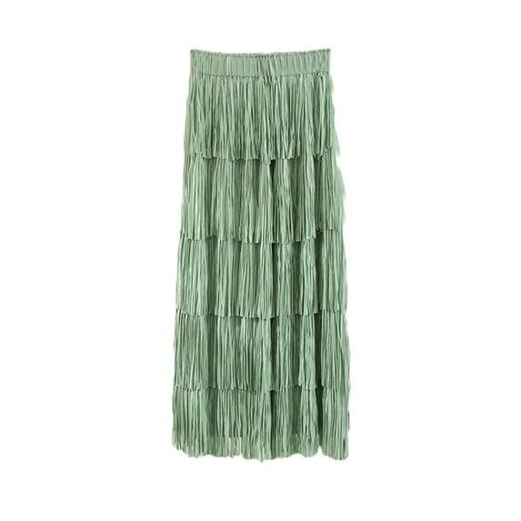 Women Tassel Long Skirts Tiered Layed Dress High Waisted Elastic Dresses Elegant Fringe Skirt