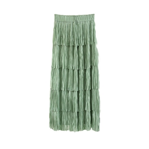 Women Tassel Long Skirts Tiered Layed Dress High Waisted Elastic Dresses Elegant Fringe Skirt
