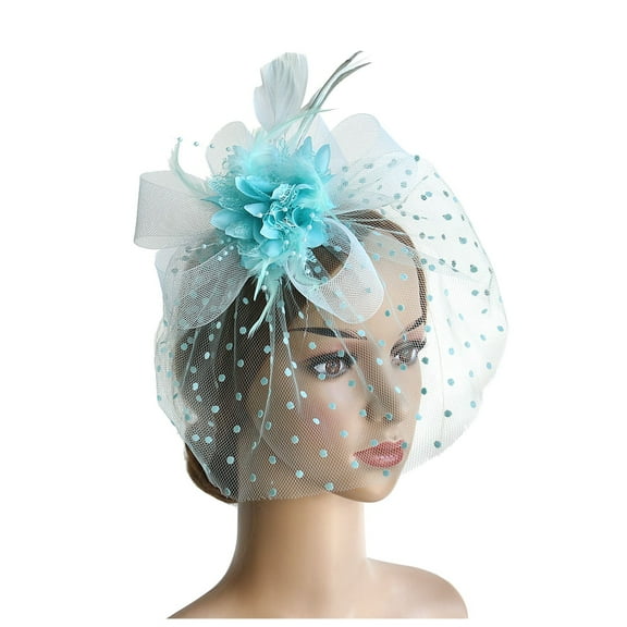 Women Tea Party Headband Wedding Flower Mesh Feathers Hair Clip