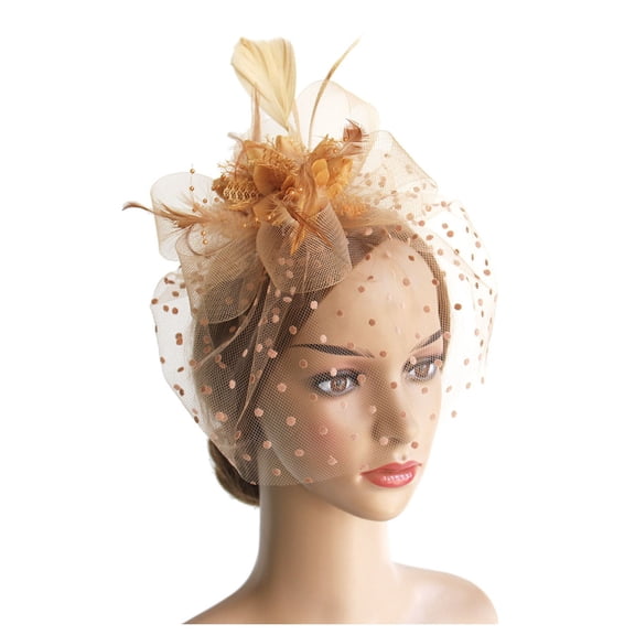 Women Tea Party Headband Wedding Flower Mesh Feathers Hair Clip