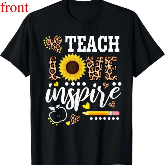 Women Teach Love Inspire Graphic Cotton T Shirt Casual Breathable Short Sleeve Round Neck Top Black S-5XL