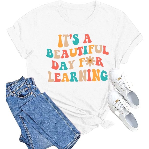 Women Teacher Life Shirt Teacher Gift Short Sleeve Shirts It s a Beautiful Day for Learning T-Shirt,shirts for summer women,womens shirts casual short sleeve,short sleeve shirts for women trendy