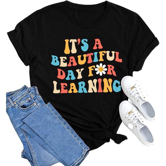 Women Teacher Life Shirt Teacher Gift Short Sleeve Shirts It s a Beautiful Day for Learning T-Shirt,shirts for summer women,womens shirts casual short sleeve,short sleeve shirts for women trendy