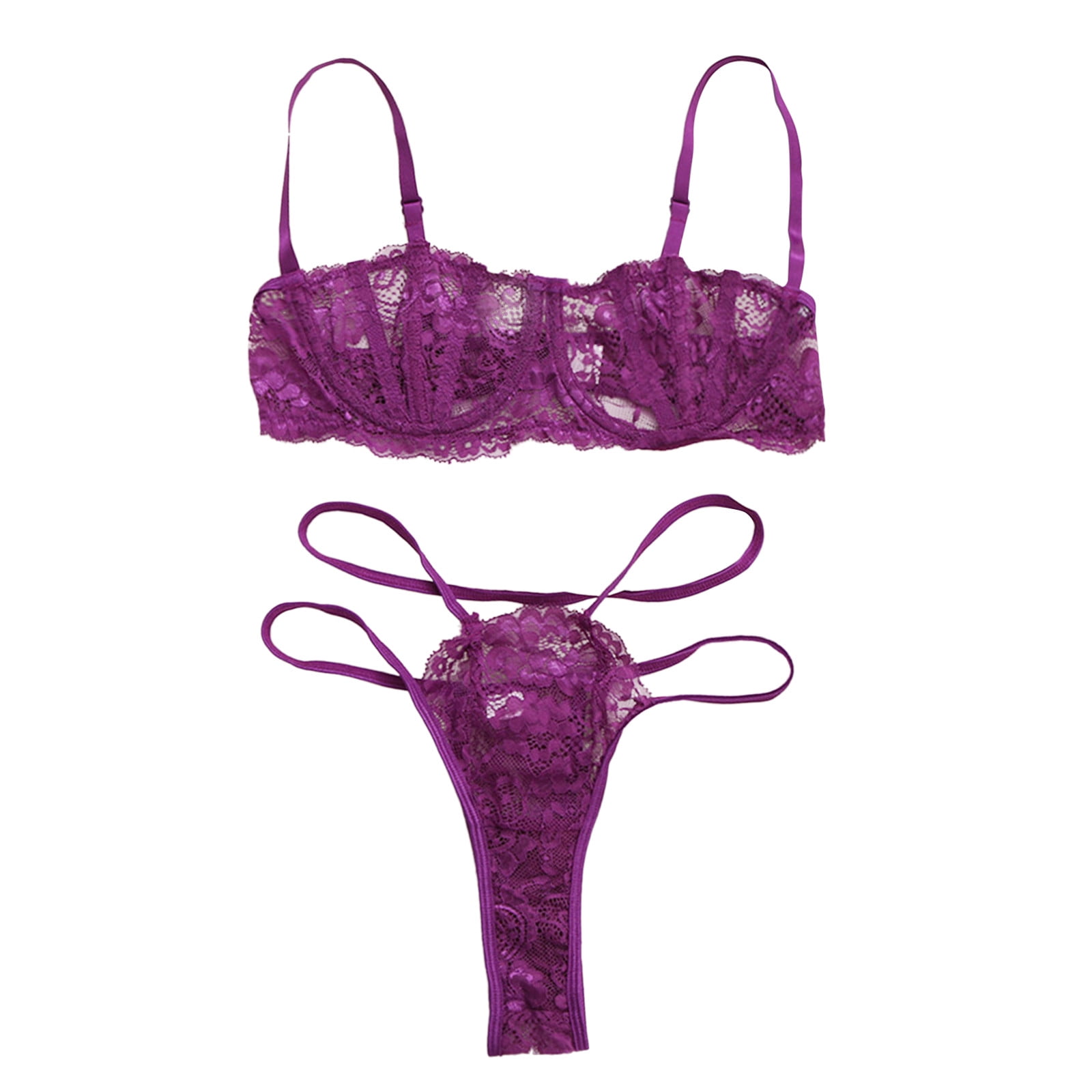 Women Teddy Lingerie Set Lace Bras Thongs Panty See Through Underwear ...