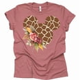 thumbnail image 1 of Women Teen Giraffe Mickey Ears with Flowers Shirt Floral Animal Print Character T-Shirt (Mauve-4X-Large), 1 of 7