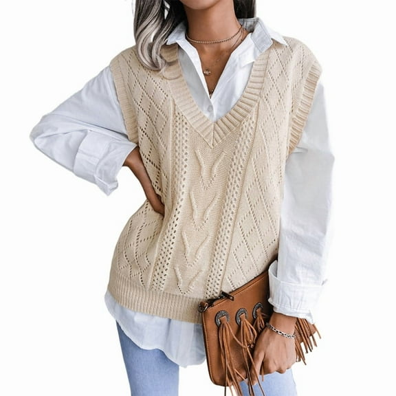 Women Teen Girls Cable Knit Sweater Pullover Casual Tops Sleeveless Winter Autumn Preppy Clothes  S