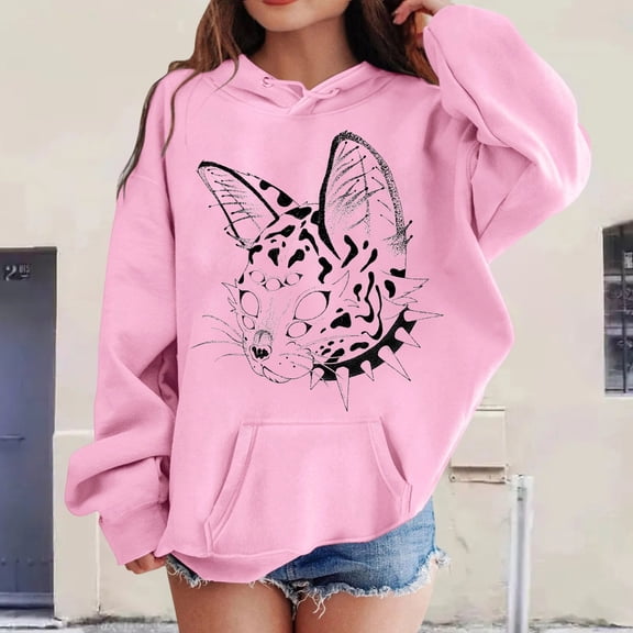 Women Teen Girls Hoodie Sweatshirt With Cute Cat Printed Pullover Hoodies