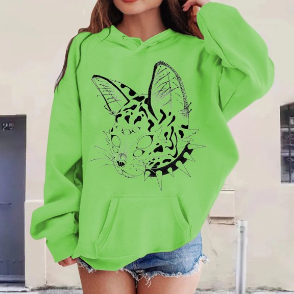 Women Teen Girls Hoodie Sweatshirt With Cute Cat Printed Pullover Hoodies
