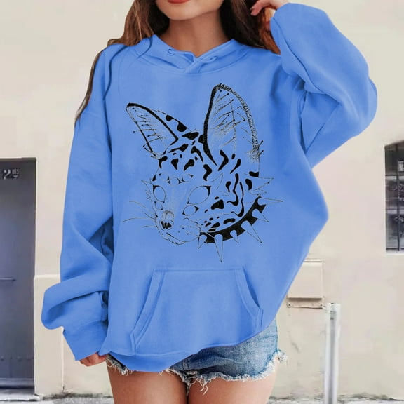 Women Teen Girls Hoodie Sweatshirt With Cute Cat Printed Pullover Hoodies