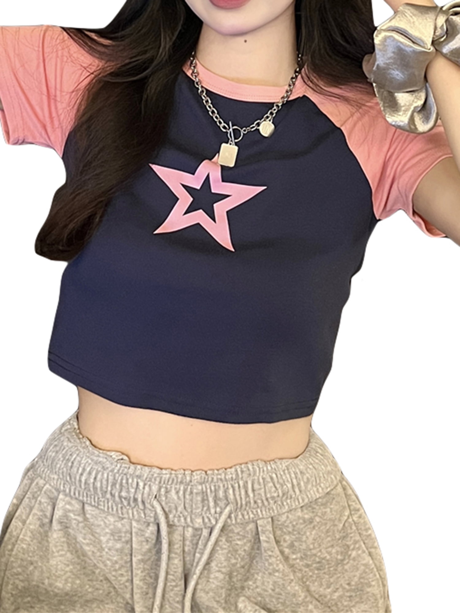 Women Teen Girls Vintage Aesthetic Tees Shirts Cute Graphic Star Print Crop  Tops Y2k Fairy Grunge Trendy Clothes 