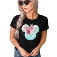 thumbnail image 1 of Women Teen Mickey Ears Pink Flowers with Gold Leaves Shirt Floral Adult Ladies Boho Character Tshirt (Black, XX Large), 1 of 7