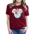 thumbnail image 1 of Women Teen Mickey Ears Pink Flowers with Gold Leaves Shirt Floral Adult Ladies Boho Character Tshirt (Raspberry, Large), 1 of 7